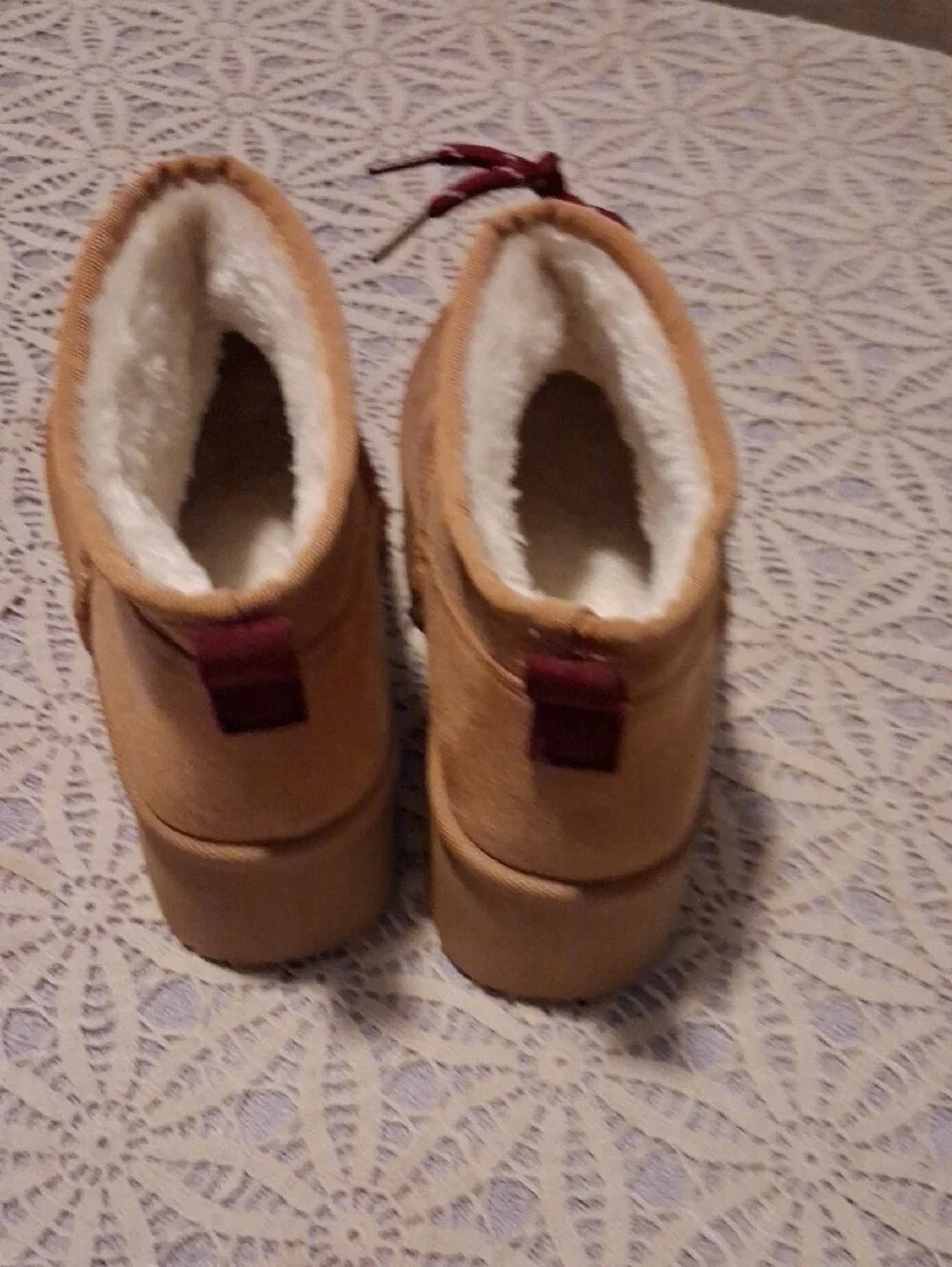 Mudd Kids Tan Suede Boots with Burgundy Laces